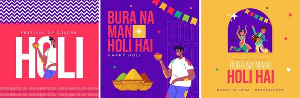 Elegant Happy Holi Colorful Social Media Posts Template vector