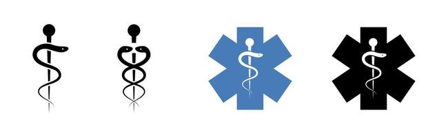 Caduceus health, symbol Asclepius wand icon. Set caduceus health silhouette. vector