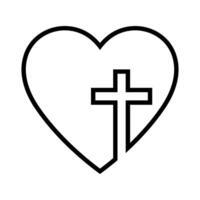 Christian cross in heart, Jesus Christ line illustration. vector