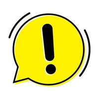 Hazard warning attention sign or exclamation symbol in a yellow speech bubble. vector