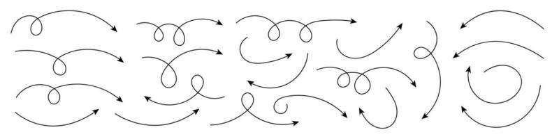 Collection of curved hand drawn arrows. Curved arrows set. vector
