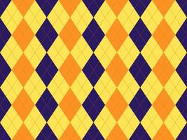 Vibrant argyle pattern in yellow, orange dark blue. Perfect for backgrounds, textiles, or playful designs. Geometric, seamless repeat. Adds a touch of retro style and energy. vector
