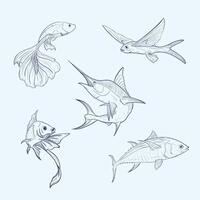 Set of fishes sketches with simple style hand drawn vector