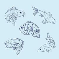 Fish sketch in simple style collection vector
