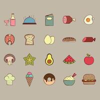 Food elements with lines and colorfull icon set vector