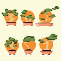 Flat Design Bonsai with orange circle behind Collection vector