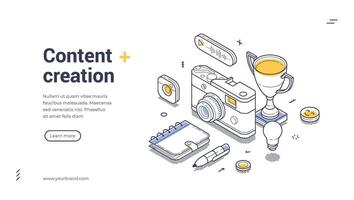Creative web banner template for content creation showcasing isometric line art design vector