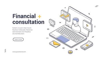 Promote online financial consultation services with engaging isometric web banner template vector
