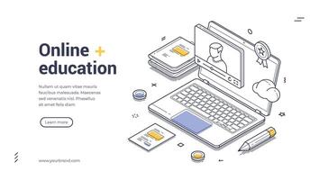Promote online education with an appealing isometric web banner template featuring design elements vector