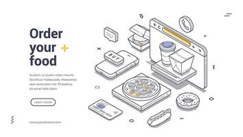 Enhance your online ordering experience with this isometric web banner template design vector