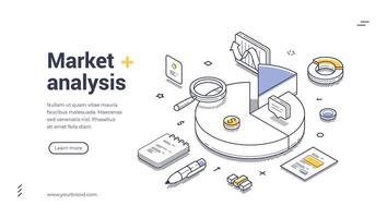 Explore market analysis techniques with this isometric web banner template for effective designs vector