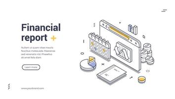 Modern isometric web banner template for financial report presentation in design vector