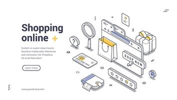 Creative isometric web banner template for online shopping promotion and design vector