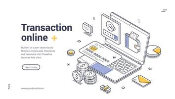 Creative isometric web banner template for online transaction promotion vector