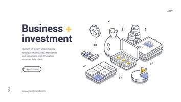 Explore business investment opportunities with this isometric web banner template design vector