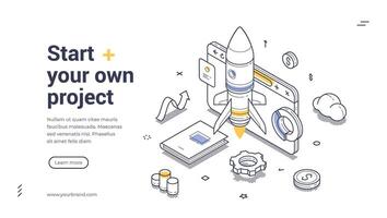 Create your own project with this isometric web banner template designed for digital use vector