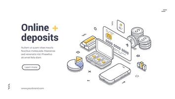 Engaging web banner template showcasing online deposits with a modern isometric design vector