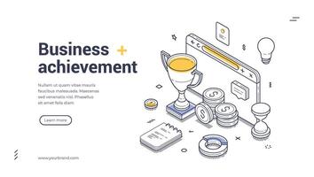 Creative isometric web banner template for business achievement promotion vector