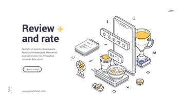 Enhance customer feedback with a modern isometric web banner template for reviews and ratings vector