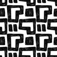 Black seamless pattern with bold groovy geometric bizarre shapes in trendy crayon drawing style. Funky bold crayon shapes pattern vector