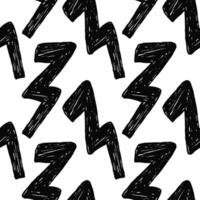 Seamless pattern with bold groovy thunver lightning bolts in trendy crayon drawing style. Funky bold crayon thunder shapes pattern vector