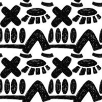 Abstract seamless pattern with bold geometric bizarre shapes in trendy crayon drawing style. Bold pencil abstract shapes forming a pattern. Trendy black and white design vector