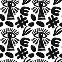 Groovy seamless pattern with bold geometric bizarre shapes in trendy crayon drawing style. Bold pencil abstract shapes forming a pattern. Trendy black and white design vector