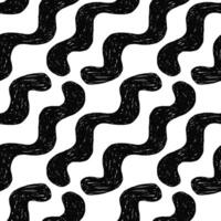 Black seamless pattern with bold squiggle shapes in trendy crayon drawing style. Funky bold crayon squiggle shapes pattern. Drawn manual on paper vector