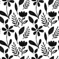 Pencil seamless pattern with spring flowers and plants. Trendy crayon drawing style. Bold fun crayon floral shapes silhouettes pattern. Drawn manual on paper vector