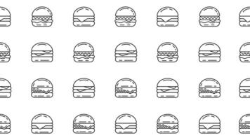 Doodle burger pattern background. Cheeseburger sketch seamless pattern. Fast food hamburger motif for packaging, print vector