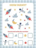 Task for children to find as many items on the theme of space vector