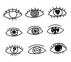 Outline eyes set isolated. Simple doodle. Hand drawn sketch. vector