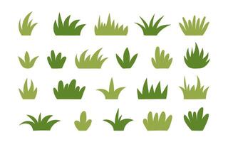 Set of green grass elements isolated on white. Concept of nature, ecology, environment. vector