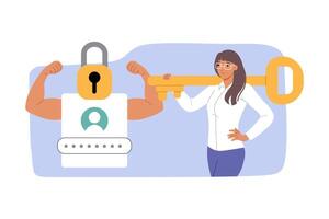 Key to account in hands of business woman who uses reliable method of providing access vector