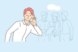Business man eavesdrops on conversations of subordinates, wanting to find out latest gossip vector
