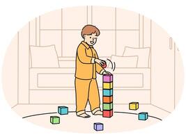 Cute child play with building blocks vector