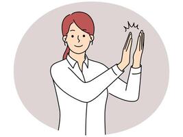Smiling woman clap hands showing appreciation vector