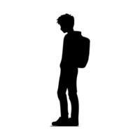 A silhouette of a boy with a backpack vector