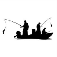 Silhouette of three men fishing in a boat vector