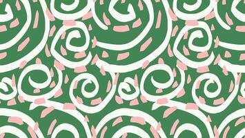 Hand drawn sketch large abstract organic shapes seamless pattern. minimalist green background with unique twisted shape. Contemporary simple ornament for print. vector