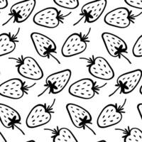 Hand-Drawn Black and White Strawberry Pattern Seamless Minimalist Fruit Design for Fabric, Wrapping Paper, Wallpapers, Stationery, and Trendy Digital Backgrounds vector