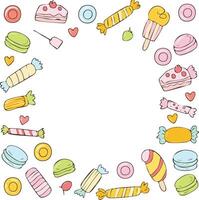 cute various sweets and candies pattern with copy space vector