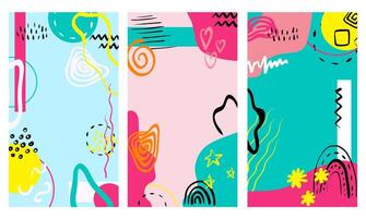 Vibrant Abstract Geometric Background Set with Playful Shapes and Colorful Elements Trendy Minimalist Design for Social Media, Posters, Prints, and Creative Branding vector