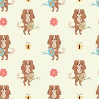 Dog Watering Can Spring Seamless Pattern vector