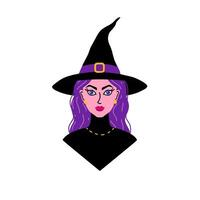 Portrait of young witch in doodle style on a white background. vector