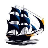 A dramatic silhouette of a majestic sailing ship with three masts and billowing sails png