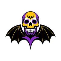 Multicoloured cheerful smiling skull with bat wings on white background. vector