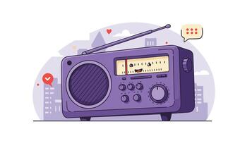 Music Broadcast Retro Style Radio Cartoon with Smiley Face Design vector