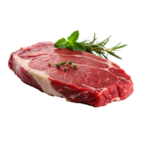 A Closeup of a Raw Beef Steak with Rosemary and Mint Garnish png