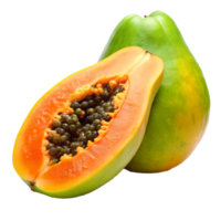 Ripe Papaya Fruit Sliced Open Showing Seeds and Vibrant Orange Flesh Against White Background png